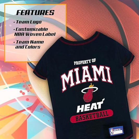 Pets First NBA Licensed Hoodies & T-shirt for Dogs & Cats, Miami Heat, Small