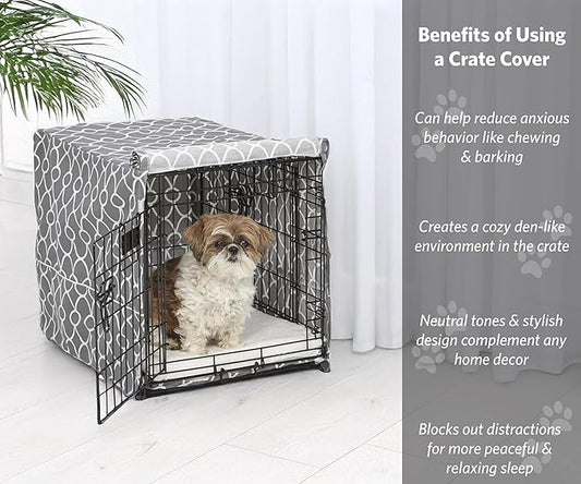MidWest Homes for Pets Small Dog Crate Cover Featuring Teflon Fabric Protector, Poly-Cotton Privacy Kennel Cover Fits Most 24-inch Crates, Gray Designer Print, Washable, Reduces Barking