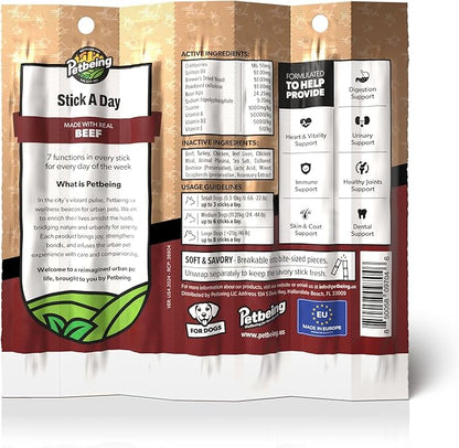 Stick a Day for Dogs | Specially Formulated 7-in-1 Functions Daily Real Meat Supplement for Dogs | Dog Chew Stick & Pet Vitamins Supplements Combination (7-Pack x 4, Beef)