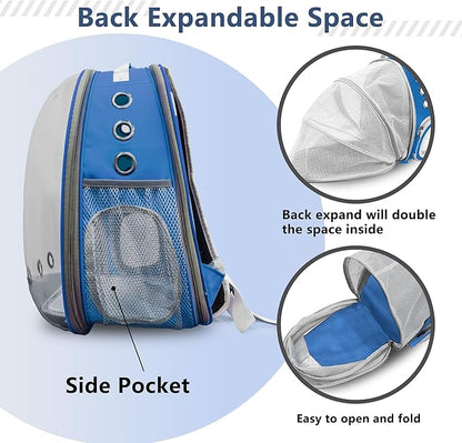Pet Carrier Backpack Expandable for Cats and Small Dogs, Breathable Anti-Collapse Design, Airline Approved Travel Backpack for Hiking and Outdoor Use (Back Expandable-Blue)