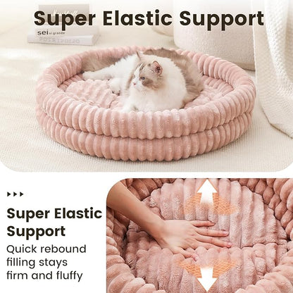 Small Dog Beds, Machine Washable Donut Cat Beds for Indoor Cats, Fluffy Warm Thermal Round Pet Bed with Anti-Slip Bottom for Puppy and Kitten, Dark Pink, 28"x28"x5"