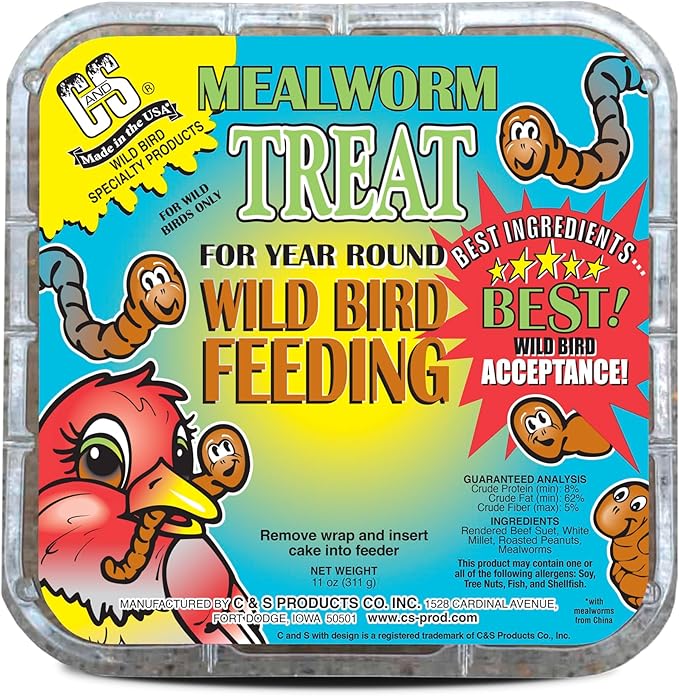 C&S Mealworm Suet Treat, Suet Cakes for Wild Birds, 11 Ounces