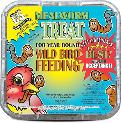 C&S Mealworm Suet Treat, Suet Cakes for Wild Birds, 11 Ounces