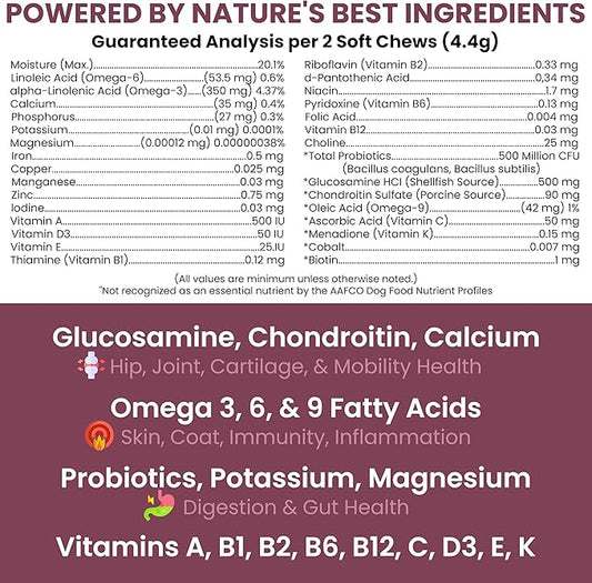 12-in-1 Multivitamin for Senior Dogs - 120 Senior Dog Vitamin and Supplement Soft Chews for Hip and Joint - Advanced Formula with Glucosamine, Omega 3,6,9, Vitamins, Probiotics - Made in the USA
