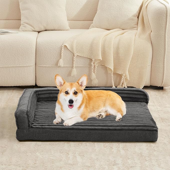 WINDRACING Orthopedic Dog Beds for Small Dogs, Waterproof Egg Foam Dog Sofa Bed with L Bolster Sides, Washable Small Pet Bed with Removable Cover & Non-Slip Bottom, 30 x 20 inch, Gray