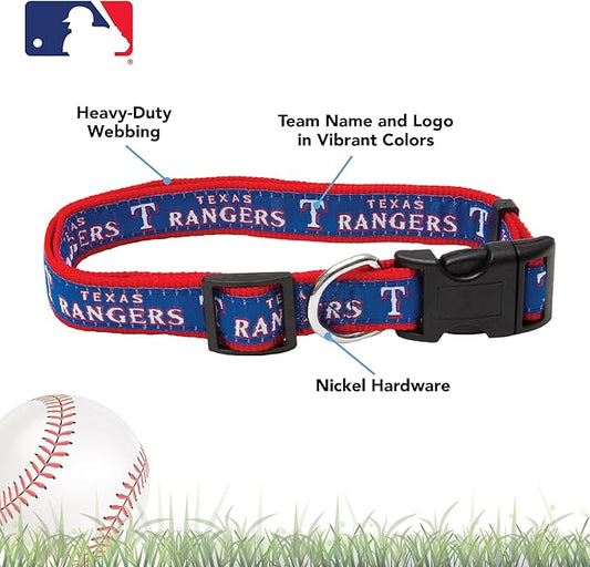 MLB Texas Rangers Licensed PET COLLAR- Heavy-Duty, Strong, and Durable Dog Collar. Available in 29 Baseball Teams and 4 Sizes