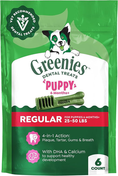 Greenies Dental Treats for Dogs, Veterinarian-Recommended Natural Puppy Treats Regular Size, 6 oz. Pack, 6 Count