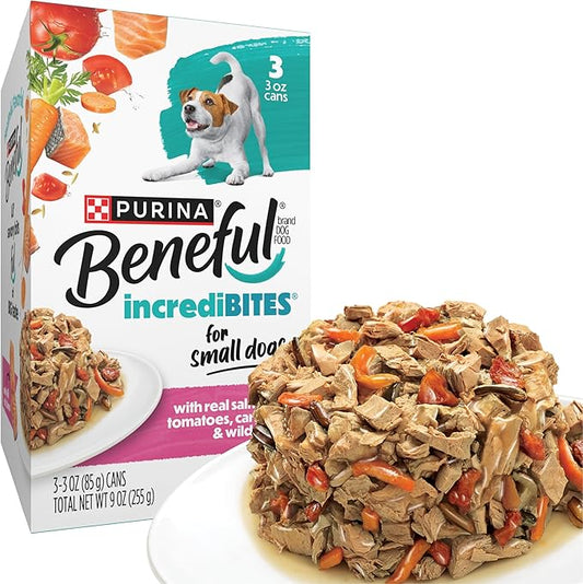 Purina Beneful Small Breed Wet Dog Food in Gravy, IncrediBites With Real Salmon - (8 Packs of 3) 3 oz. Cans