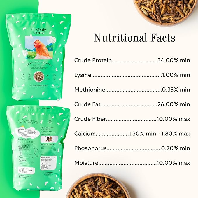Grubbly Farms Grubblies - Black Soldier Fly Larvae for Chickens - Chicken Treats Grown in the US and Canada - for Strong Eggshells and Healthy Feathers - Grubblies Hometown Harvest 5LB