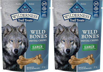 Blue Buffalo Wilderness Wild Bones Grain-Free Dental Chews Dog Treats, Large, 27-oz Bag, (Pack of 2)