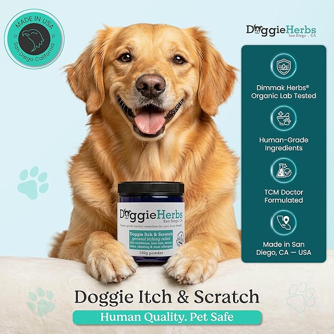 Natural Itch Relief & Allergy Support- TCM Herbal Powder for Hot Spots, Scratching & Yeast- Clears Damp Heat & Soothes Skin from Within- Human Grade, Doctor Formulated, 100% Natural