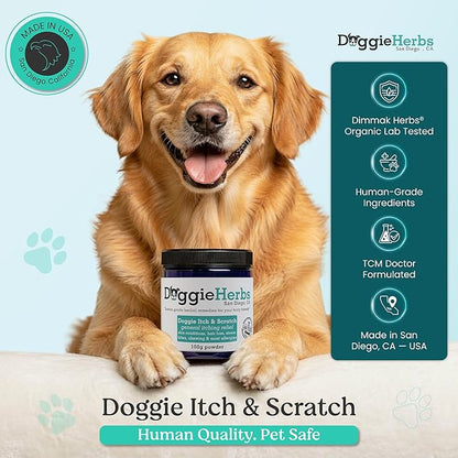Natural Itch Relief & Allergy Support- TCM Herbal Powder for Hot Spots, Scratching & Yeast- Clears Damp Heat & Soothes Skin from Within- Human Grade, Doctor Formulated, 100% Natural