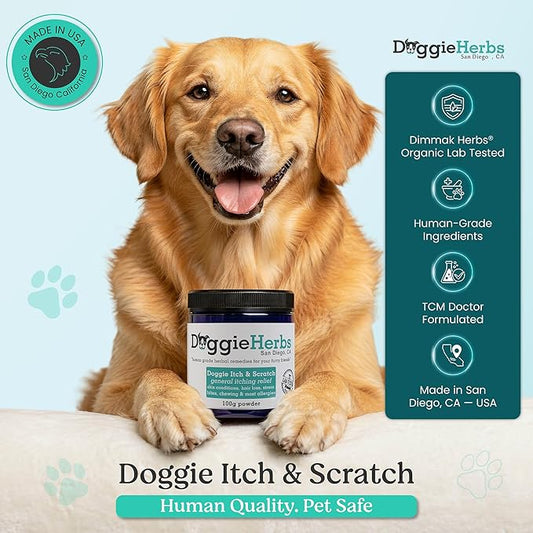 Natural Itch Relief & Allergy Support- TCM Herbal Powder for Hot Spots, Scratching & Yeast- Clears Damp Heat & Soothes Skin from Within- Human Grade, Doctor Formulated, 100% Natural