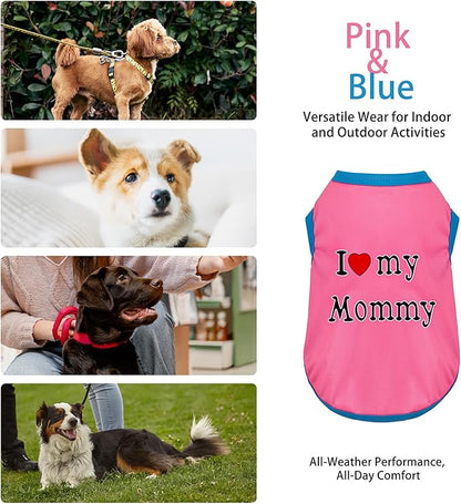 Color-Blocked Dog Tank Top with Playful Heat Transfer Designs – Lightweight Polyester Shirt for Small,MediumDogs, Perfect for Casual Outings.I Love My Mommy Pink 4XL