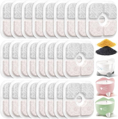 25 Pack Cat Fountain Filter Compatible With Catit PIXI Drinking Fountain, Replacement Triple Action Water Filter with Ion-exchange Resin & Activated Carbon, White