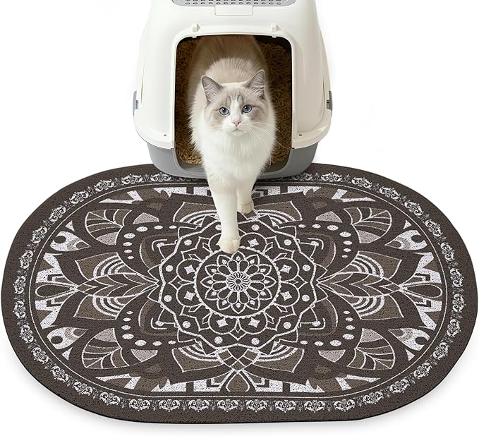 Glittme 24"x15" Cat Litter Mat with Mesh Design - Non-Slip & Waterproof Litter Trapping Pad for Litter Box Soft Texture for Pets,Dark Brown