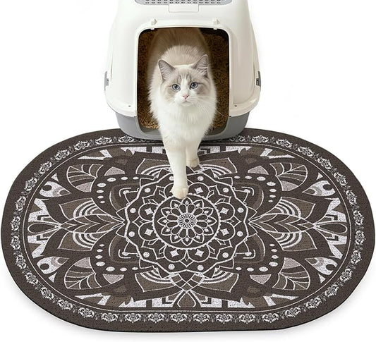 Glittme 24"x15" Cat Litter Mat with Mesh Design - Non-Slip & Waterproof Litter Trapping Pad for Litter Box Soft Texture for Pets,Dark Brown