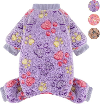 YIKEYO Dog Sweaters for Small Dogs, Dog Pajamas Winter Girl and Boy,Puppy 4 Legged Clothes Chihuahua Yorkie Teacup Jumpsuit Cute Feet Print(Purple, XXS)