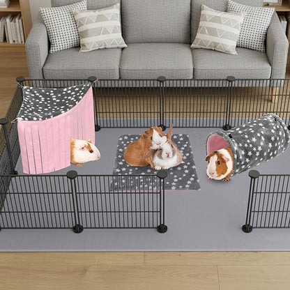 Guinea Pig Hideout, 3 Pack Soft Fleece Small Animal Tunnel Tube & Mat & Corner Hideout Cage Accessories for Guinea Pigs, Rabbit, Ferret, Chinchilla, Hedgehogs