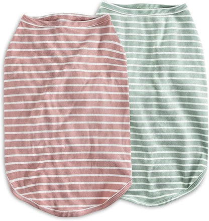 Koneseve Dog Shirt Vest Lightweight Stretchy Dog T-Shirts Soft Cool Shirts Sleeveless Stripe Vests Breathable Clothes for Puppy Kitty Cats Small Medium Large Dogs 2 Pack Pink + Green [ 5XL ]