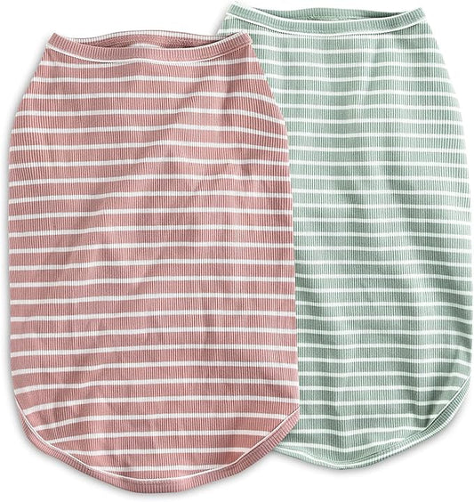 Koneseve Dog Shirt Vest Lightweight Stretchy Dog T-Shirts Soft Cool Sleeveless Stripe Vests Breathable Clothes for Puppy Kitty Cats Small Medium Large Dogs 2 Pack Pink + Green [ 6XL ]