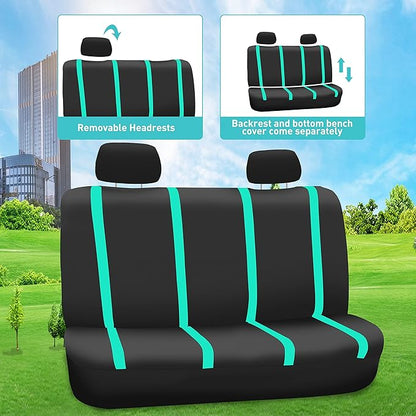 FH Group Car Seat Covers Full Set Cloth - Universal Fit Automotive Seat Covers, Low Back Front Seat Covers, Solid Back Seat Cover, Washable Car Seat Cover for SUV, Sedan and Van Mint