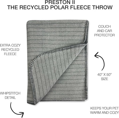 Preston II – THE Polar Fleece Throw, Super-Soft Recycled Polar Fleece Dog Blanket Couch Coat Sofa and Car Protecter for Small, Medium, Large Dogs - 40”x 50”, Dove Gray Herringbone, One Size