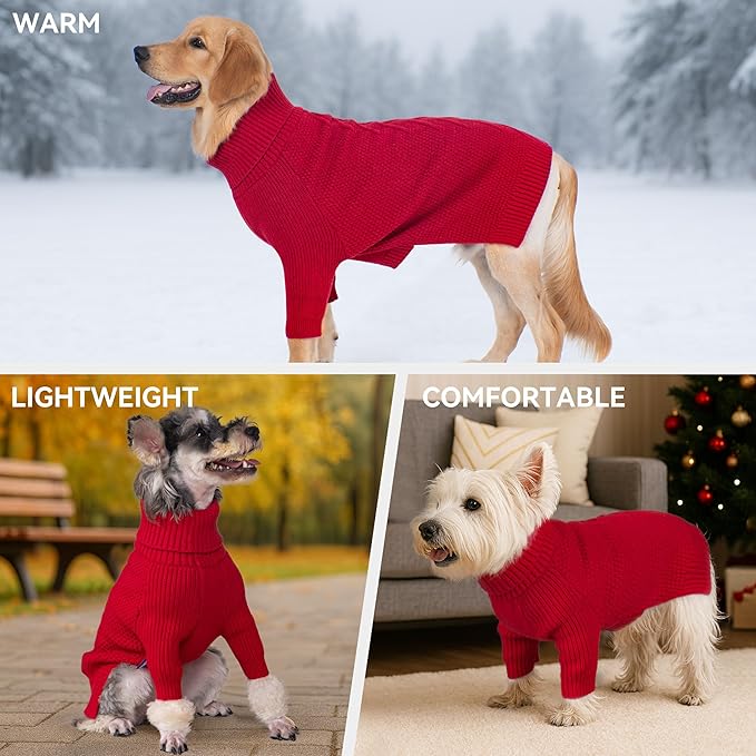 cyeollo 4XL Dog Christmas Sweater, Stretchy & Cozy Warm Dog Sweaters for Giant Dogs Boy, Pullover Knit Fall Winter Sweatshirt Big Dogs Clothes, Doberman Great Dane Apparel, Red XXXXL