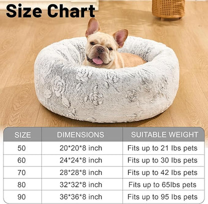 Dog Calming Beds for Small Medium Large Dogs - Round Donut Washable Puppy Dog Bed, Anti-Slip Faux Fur Fluffy Donut Cuddle Anxiety Cat Pet Bed (32" Rose)