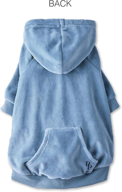 Pet Passion Cooper II Organic Cotton Velour Dog Hoodie Pet Coat for Small, Medium and Large Dogs, Faded Denim, XXX-Small (up to 5lbs)