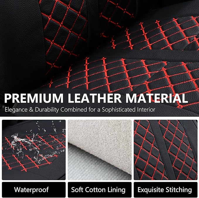 Truckiipa Automotive Seat Covers Fit for Toyota Tacoma Front Seat Leather Waterproof Full Coverage Truck Seat Covers Custom Fit for 2005-2015 Toyota Tacoma Double Crew Cab, Front Pair, Black&Red