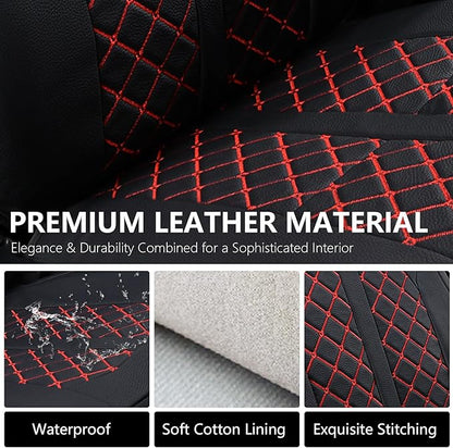 Truckiipa Automotive Seat Covers Fit for Toyota Tacoma Front Seat Leather Waterproof Full Coverage Truck Seat Covers Custom Fit for 2005-2015 Toyota Tacoma Double Crew Cab, Front Pair, Black&Red