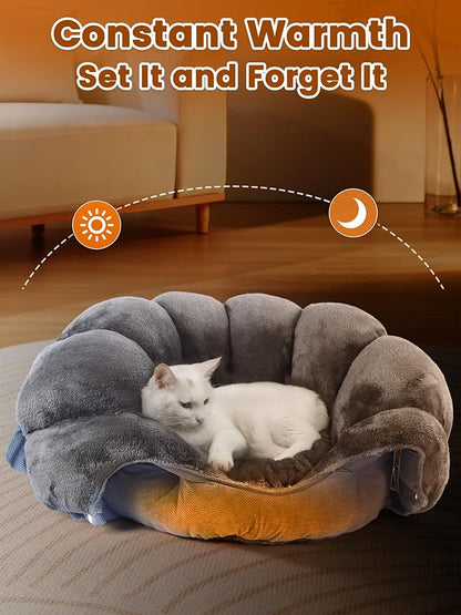 Rywell Heated Cat Bed, Large Versatile Heated Cat Bed Indoor,Soft & Cozy for All Seasons, Always Perfect Temperature with Overheat Protection Pet Bed for Cats & Small Dogs