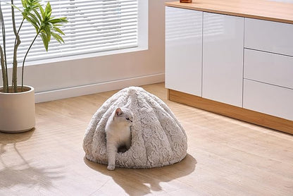 PetPals Round Cat Bed Small Pet Cave with Removeable and Washable Cushion, Super Soft Plush Pet Bed with Cover for Puppy and Kitten, Anti-Slip Bottom (Rose Hut)