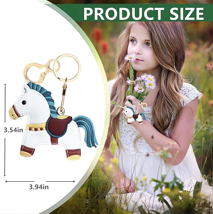 Leather Keychain Holder Case Compatible with AirTag,Cute Protective Cover with Keyring,Anti-Scratch Finder GPS Tracker Case for Wallet Keys,bag,pets,Backpack(Horse C)
