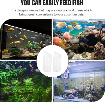 Mipcase Fish Food Containers 2pcs Dispenser Container Small Animals Feeding Bottles White Terrarium Plastic Round Fish Tank Aquarium Feeding Bottles