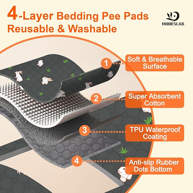 2-Pack Guinea Pig Cage Liner, 36in x 48in Fast Absorption Washable Bedding Pee Pads for Dogs Puppy Rabbit Small Animal Cage Mat, Leakproof & Non-Slip