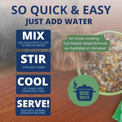 Under The Weather Easy to Digest Bland Dog Food Diet for Sick Dogs | Contains Electrolytes | Gluten Free, Freeze Dried 100% Human Grade Meats | 6 Pack - Rice, Hamburger & Bone Broth