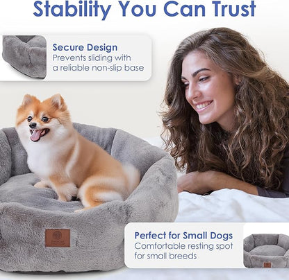 American Kennel Club Round Plush Dog Bed - 20" Cozy Donut Design for Small Pets, Ultra-Soft Washable Pet Bed with Non-Slip Bottom, Durable High-Loft Filling, Gray