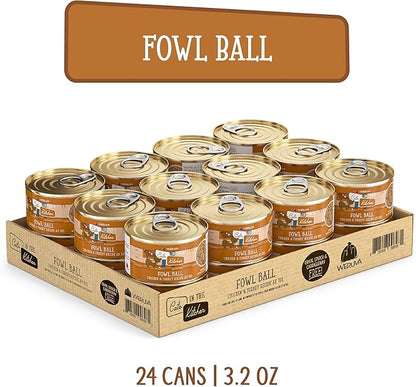 Weruva Cats in The Kitchen, Fowl Ball with Chicken & Turkey Au Jus Cat Food, 3.2oz Can (Pack of 24)