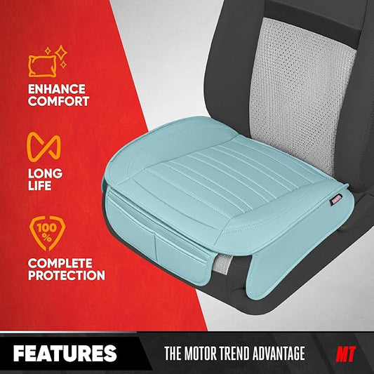 Motor Trend Seat Covers for Cars Trucks SUV, Faux Leather 2-Pack Mint Padded Car Seat Covers with Storage Pockets, Premium Interior Car Seat Cover