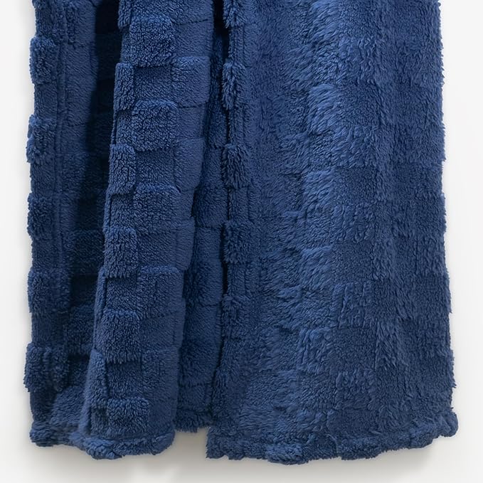 Americanflat 50x60 Jacquard Fleece Throw Blanket - Soft and Breathable Throw Blanket for Couch, Bed, Chair - Fleece Blankets Perfect for Home, Bedroom, or Outdoor Use - Checkered Design in Dark Blue