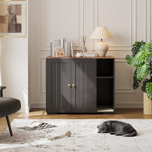 Garvee Dog-Proof Large Cat Litter Box Enclosure with Scratch Pad, Large Automatic Litter Box Furniture for Placing Self-Cleaning Litter Box,Litter Cabinet with Outlet,Space for Cat Stuffs