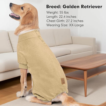 cyeollo XXL Dog Pajamas, Fleece Dog Pjs Thermal Doggie Onesie Soft Stretchy Sweaters for Medium to Large Dogs Winter Dogs Coat Pet Jammies Doggie Clothes Female & Male, Beige 2XL