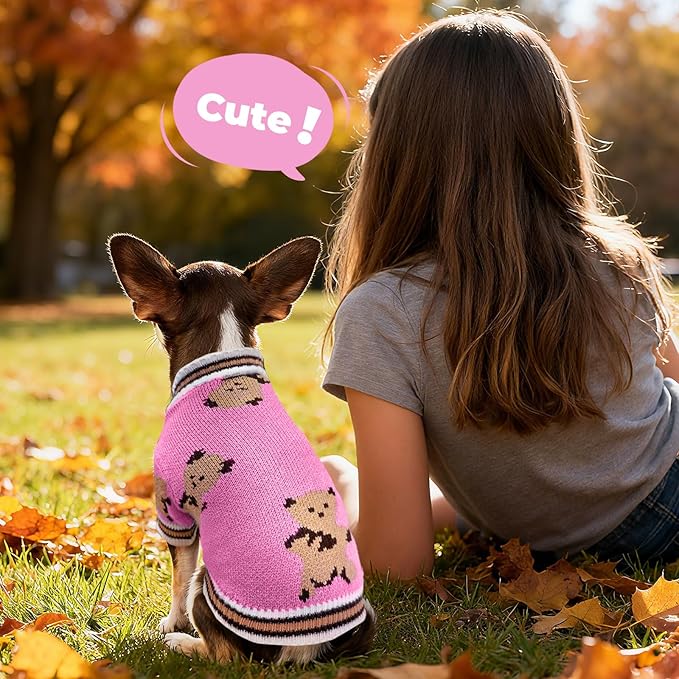 PETCARE Small Dog Sweater Cute Bear Dog Cardigan Coat Clothes for Small Medium Dogs Boy Girl Cat Sweaters Clothes for Cats Only Soft Warm Fall Winter Puppy Knitted Outfits Chihuahua Shih Tzu, Pink