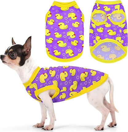 Adorable Yellow Duck Dog Shirt: Lightweight Polyester Cartoon Puppy Vest, Small Medium & Large Dog T-Shirt, Summer Pet Clothes, Cute Dog Apparel, Breathable Dog Tank Top Purple M