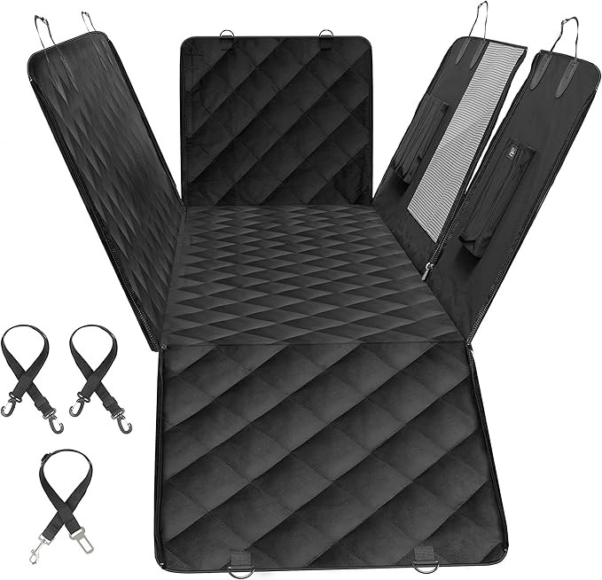 Simple Deluxe Dog Car Seat Cover for Back Seat, Waterproof Dog Car Hammock with Mesh Window, Scratchproof & Nonslip Seat Protector for Cars, Trucks, SUVs, Standard