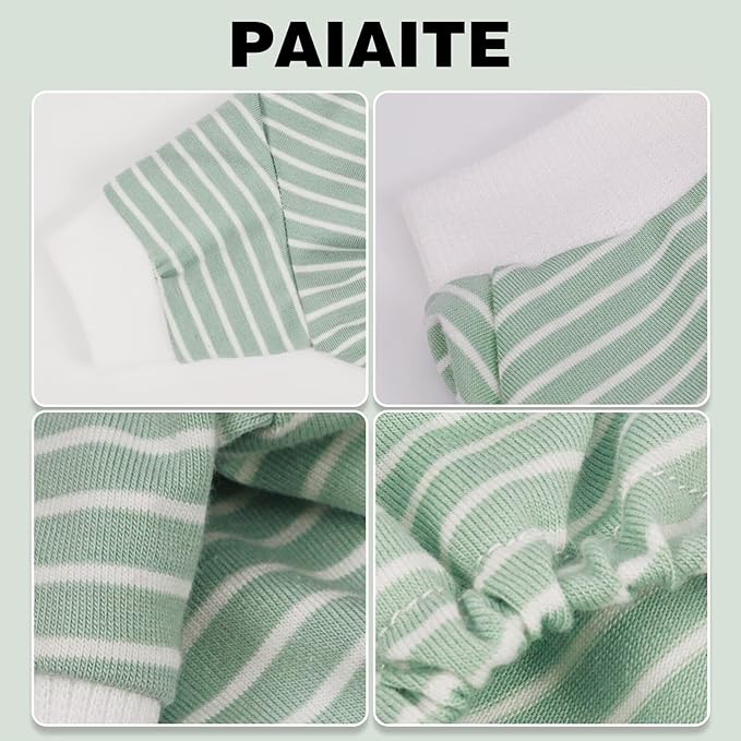 Paiaite Green Striped Dog Pajamas: 4-Legged Cotton Stretchable Jumpsuit Pjs - Lightweight Cozy Puppy Onesie Clothes, Comfortable Pet Sleepwear for Hair Shedding Coverage 4XL