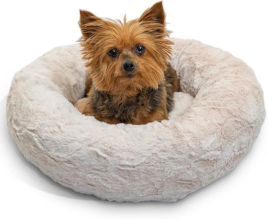 Best Friends by Sheri The Original Calming Donut Dog Bed for Extra-Small Dogs up to 10 lbs, Lux Faux Fur, Oyster, 18" x 18"