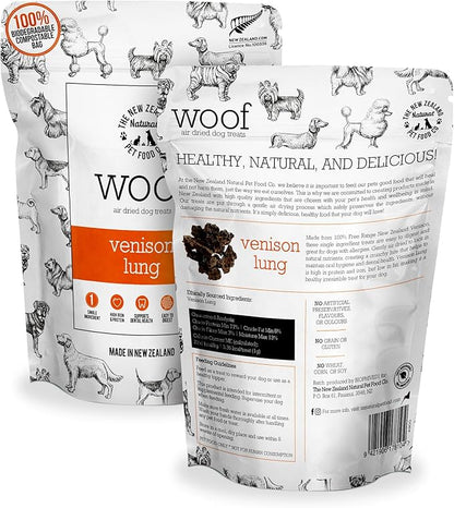 The New Zealand Natural Pet Food Co. WOOF Air Dried Dog Treats - Venison Lung, Treats for Large Dogs, Natural, Topper - 1.76 oz